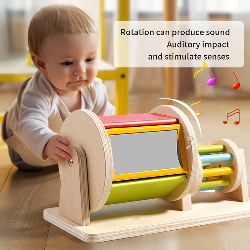 Montessori Wooden Spinning Drum Baby Toy for Early Development and Sensory Play