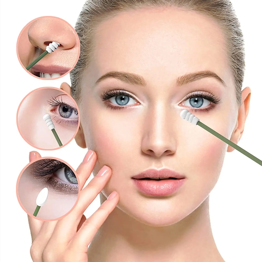 Reusable Silicone Ear Swabs with Case Double-Headed Ear Cleaning Buds for Makeup & Personal Care