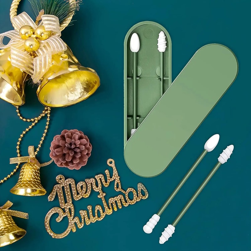 Reusable Silicone Ear Swabs with Case Double-Headed Ear Cleaning Buds for Makeup & Personal Care