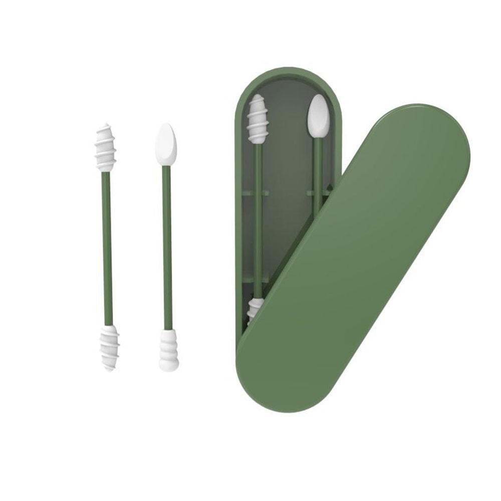 Reusable Silicone Ear Swabs with Case Double-Headed Ear Cleaning Buds for Makeup & Personal Care