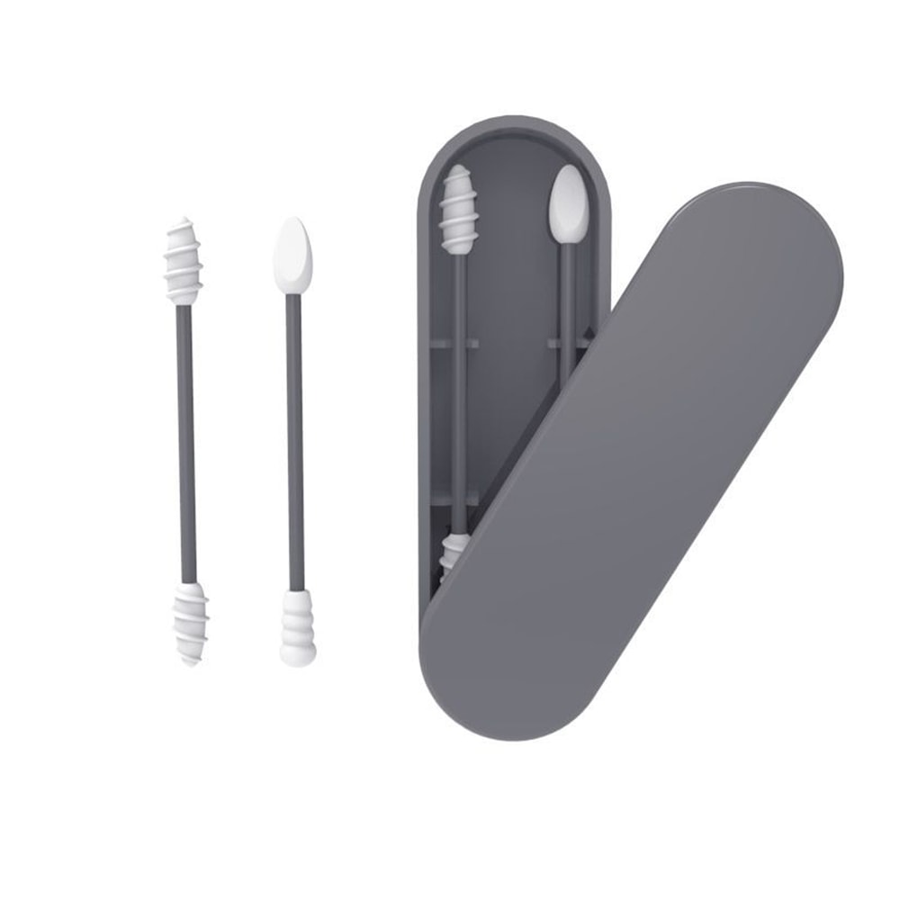 Reusable Silicone Ear Swabs with Case Double-Headed Ear Cleaning Buds for Makeup & Personal Care