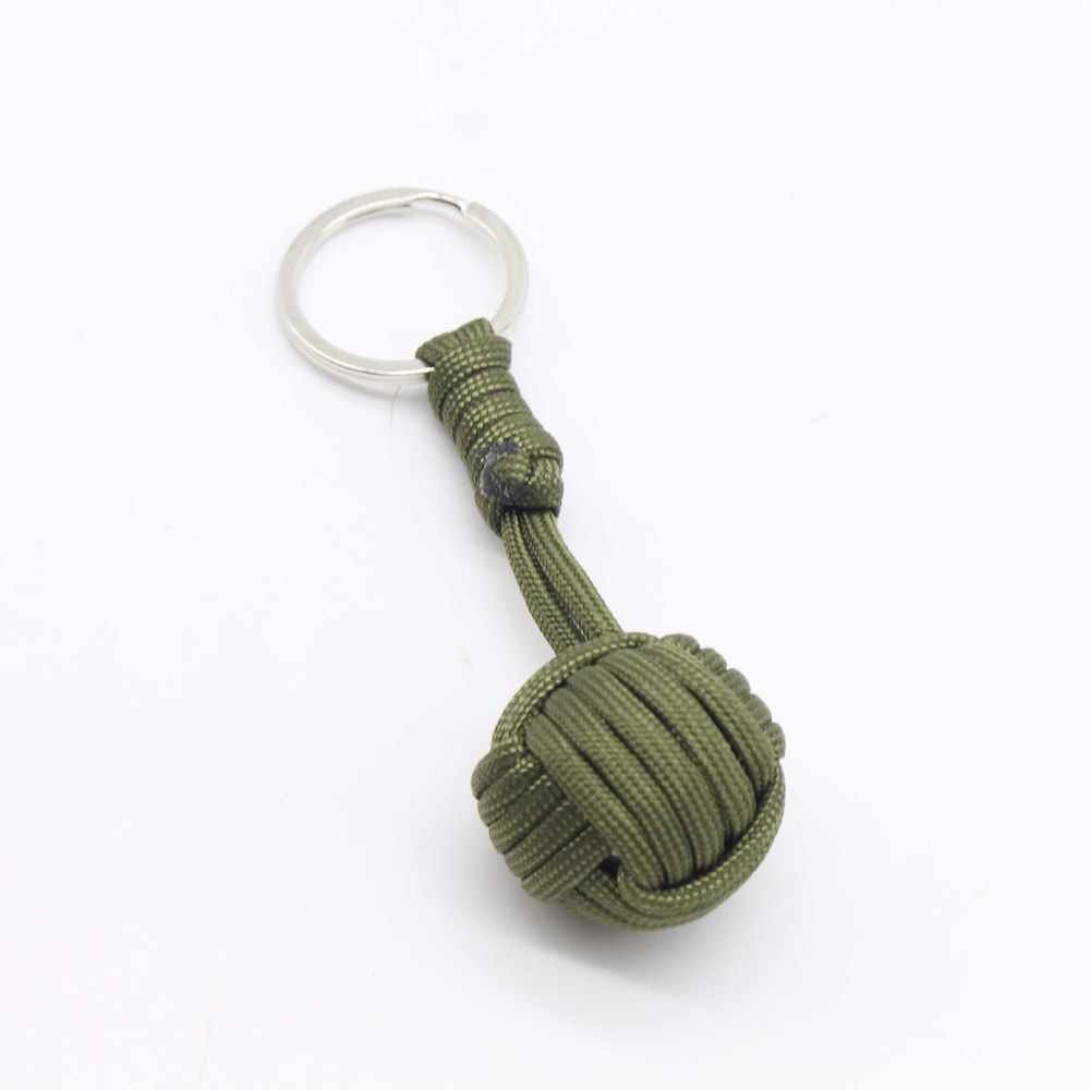 Tactical Paracord Keychain with Steel Ball Monkey Fist Pendant for Outdoor Survival & Self Defense