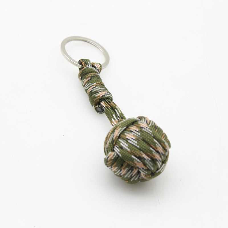 Tactical Paracord Keychain with Steel Ball Monkey Fist Pendant for Outdoor Survival & Self Defense