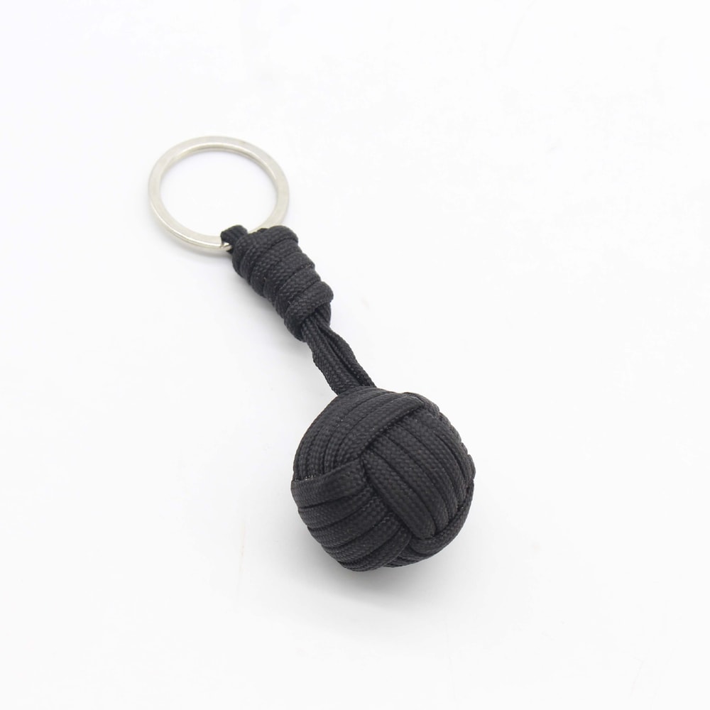 Tactical Paracord Keychain with Steel Ball Monkey Fist Pendant for Outdoor Survival & Self Defense