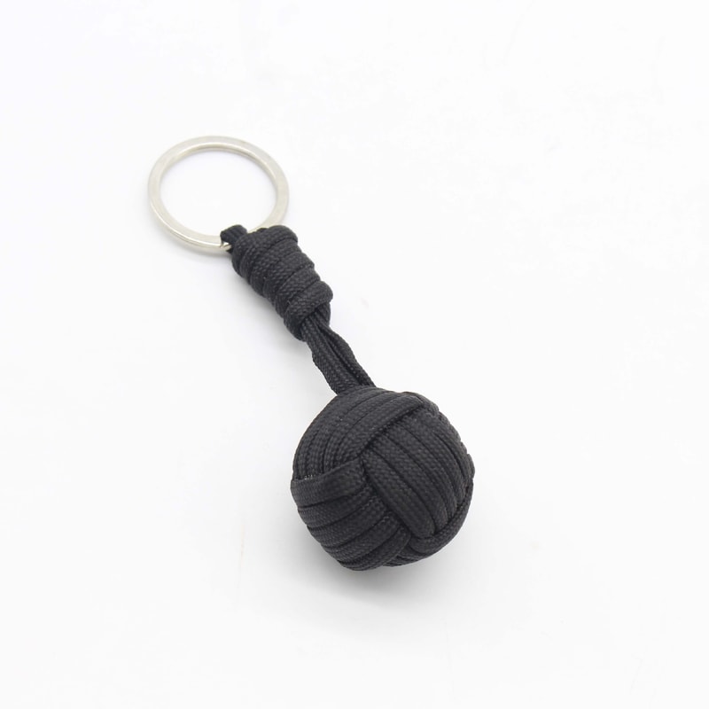 Tactical Paracord Keychain with Steel Ball Monkey Fist Pendant for Outdoor Survival & Self Defense