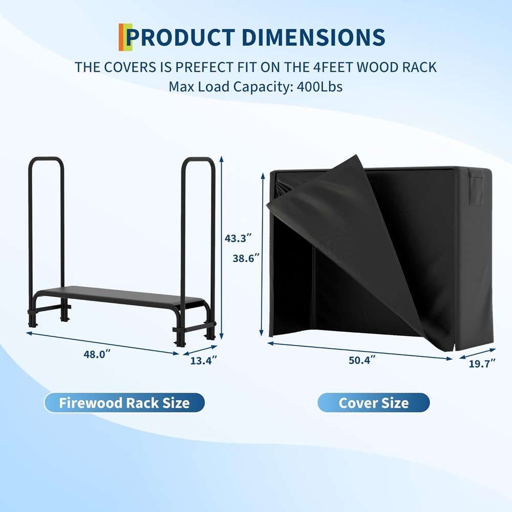 Firewood Rack with Waterproof Cover Heavy Duty Metal Log Holder for Outdoor Storage,Capacity