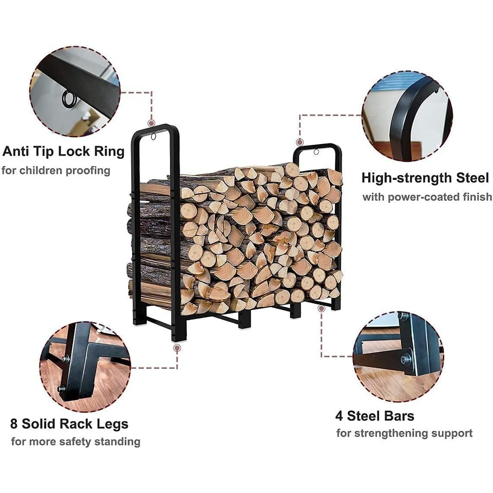 Heavy Duty Wood Storage Rack Outdoor & Indoor Firewood Holder Stand