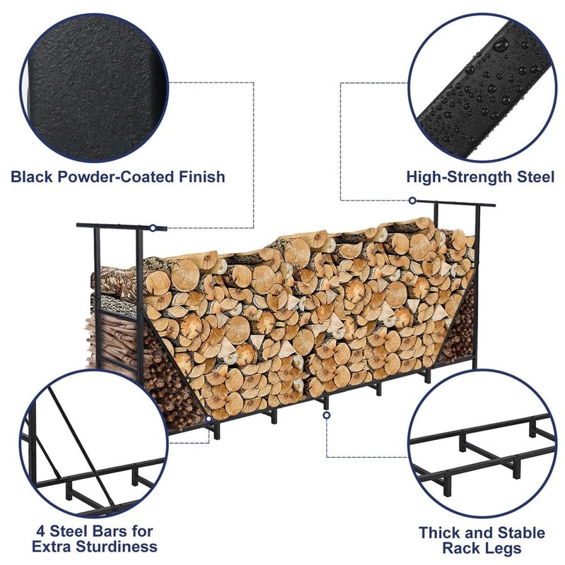 Adjustable Firewood Rack Heavy Duty Outdoor/Indoor Wood Holder, Metal Log Storage