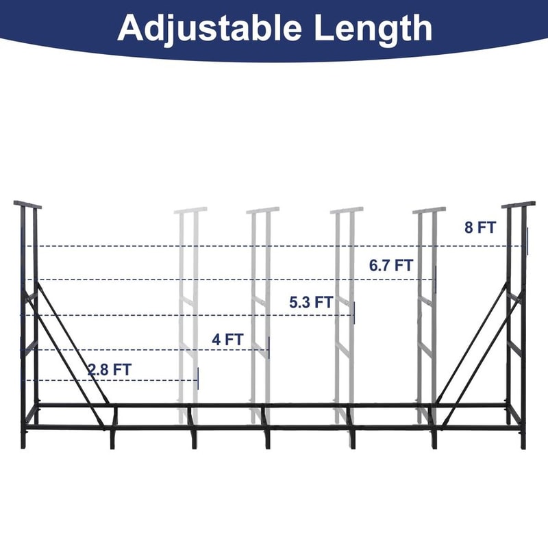 Adjustable Firewood Rack Heavy Duty Outdoor/Indoor Wood Holder, Metal Log Storage
