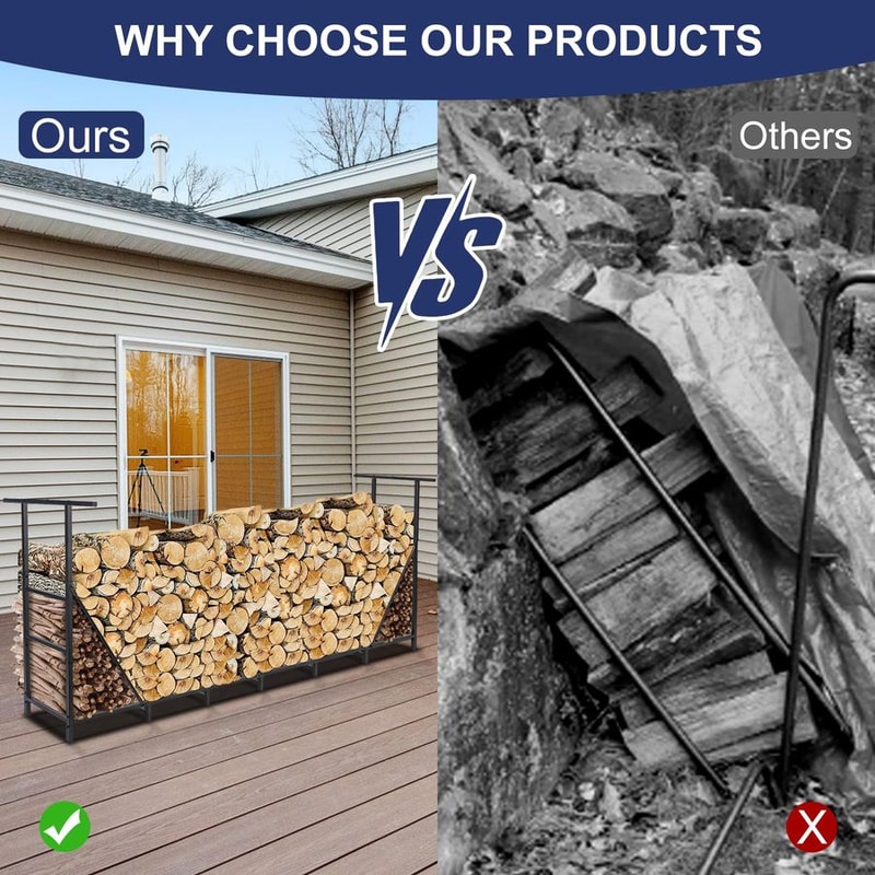 Adjustable Firewood Rack Heavy Duty Outdoor/Indoor Wood Holder, Metal Log Storage