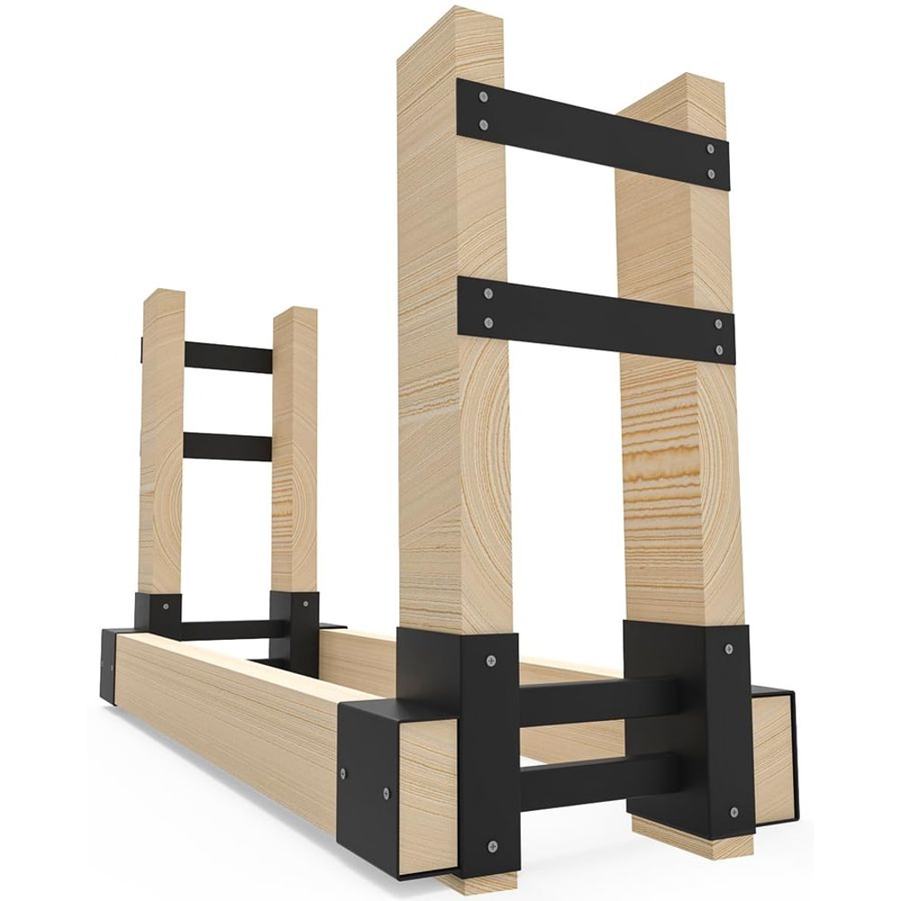 Heavy Duty Firewood Rack Bracket Kit with Support Bars DIY Fireplace Log Stacking Stand Holder
