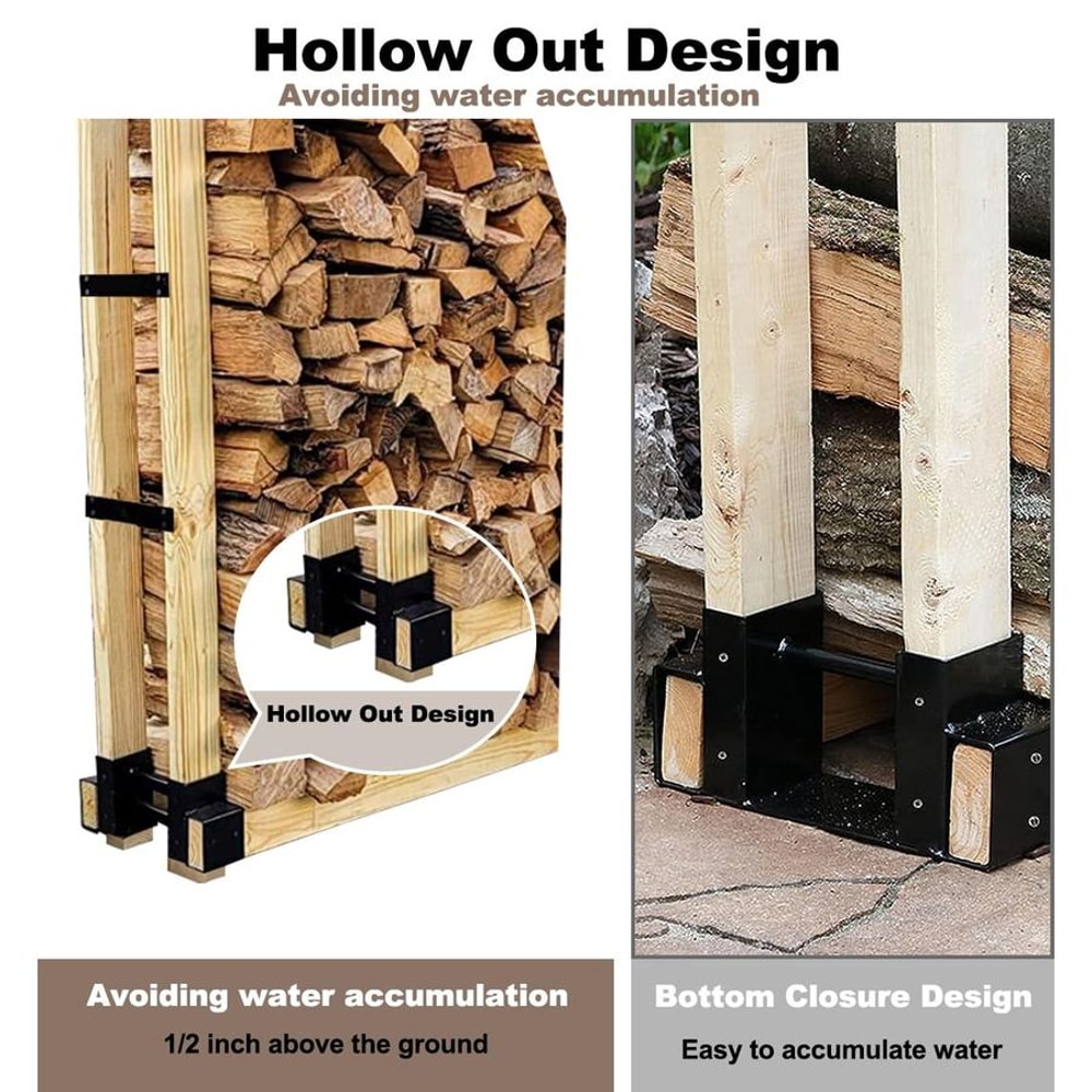 Heavy Duty Firewood Rack Bracket Kit with Support Bars DIY Fireplace Log Stacking Stand Holder