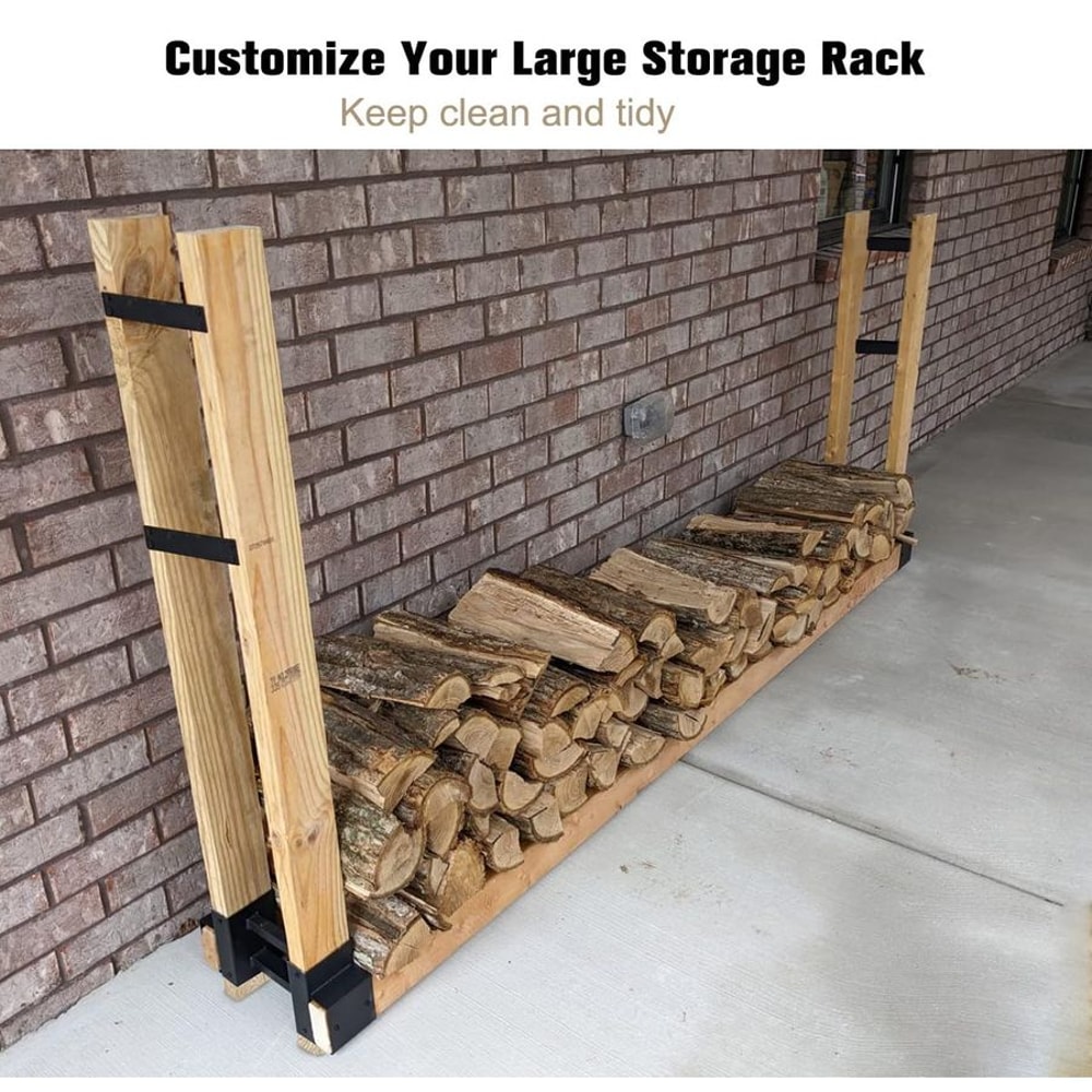 Heavy Duty Firewood Rack Bracket Kit with Support Bars DIY Fireplace Log Stacking Stand Holder