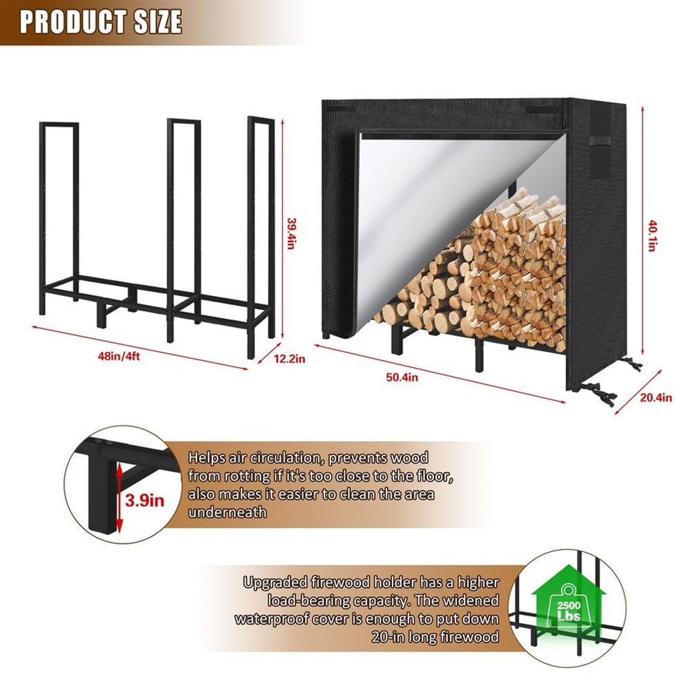 Firewood Rack with Cover Durable Outdoor Log Storage Solution for Fireplace