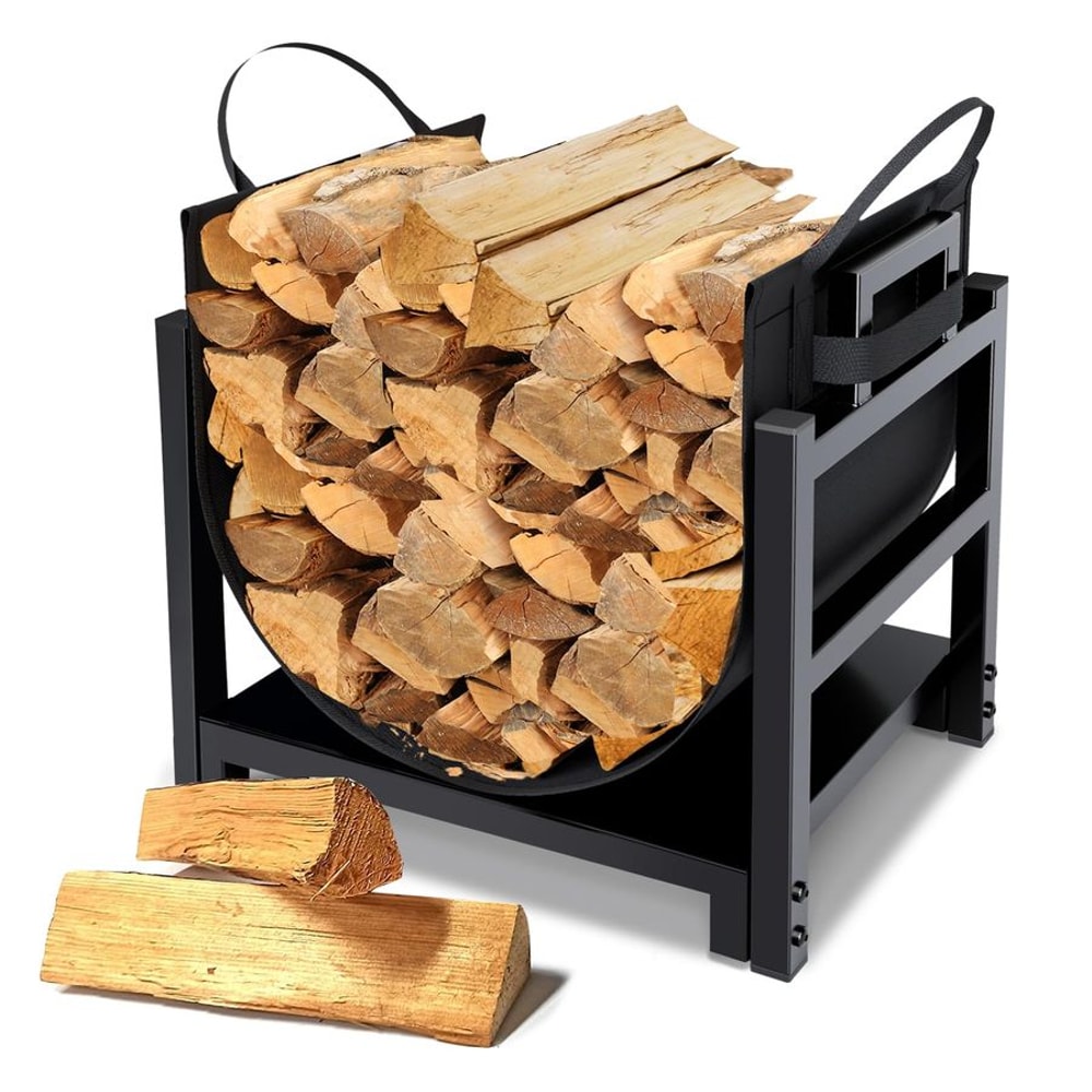 Premium Indoor Firewood Rack & Log Holder Heavy Duty Steel Wood Storage Rack with Removable Carrier