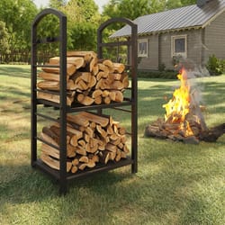 heavy duty double layer firewood rack outdoor & indoor metal log holder for fireplace, patio, and deck