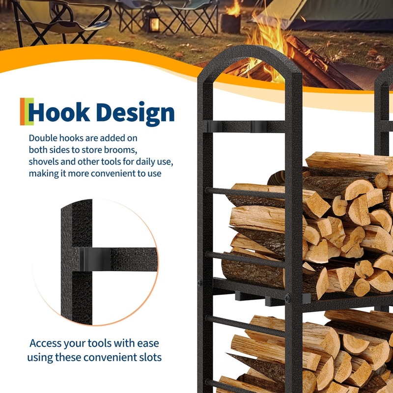 Heavy Duty Double Layer Firewood Rack Outdoor & Indoor Metal Log Holder for Fireplace, Patio, and Deck