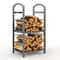 Heavy Duty Double Layer Firewood Rack Outdoor & Indoor Metal Log Holder for Fireplace, Patio, and Deck