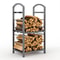 Heavy Duty Double Layer Firewood Rack Outdoor & Indoor Metal Log Holder for Fireplace, Patio, and Deck