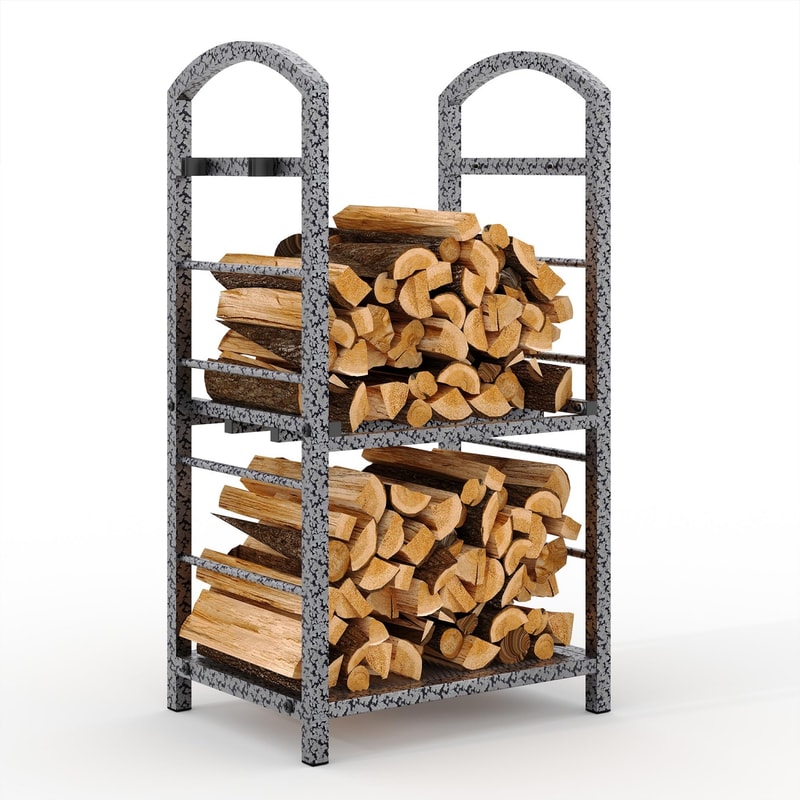 Heavy Duty Double Layer Firewood Rack Outdoor & Indoor Metal Log Holder for Fireplace, Patio, and Deck
