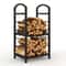 Heavy Duty Double Layer Firewood Rack Outdoor & Indoor Metal Log Holder for Fireplace, Patio, and Deck