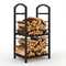 Heavy Duty Double Layer Firewood Rack Outdoor & Indoor Metal Log Holder for Fireplace, Patio, and Deck