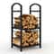 Heavy Duty Double Layer Firewood Rack Outdoor & Indoor Metal Log Holder for Fireplace, Patio, and Deck