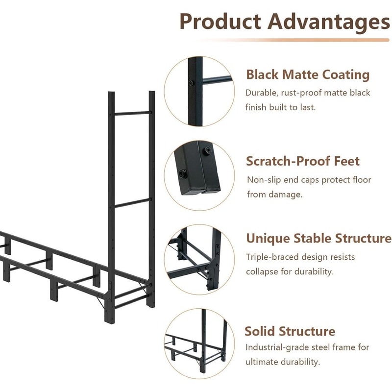 Heavy Duty Adjustable Metal Log Rack for Indoor & Outdoor Firewood Storage