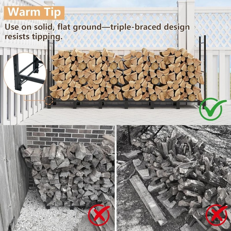 Heavy Duty Adjustable Metal Log Rack for Indoor & Outdoor Firewood Storage