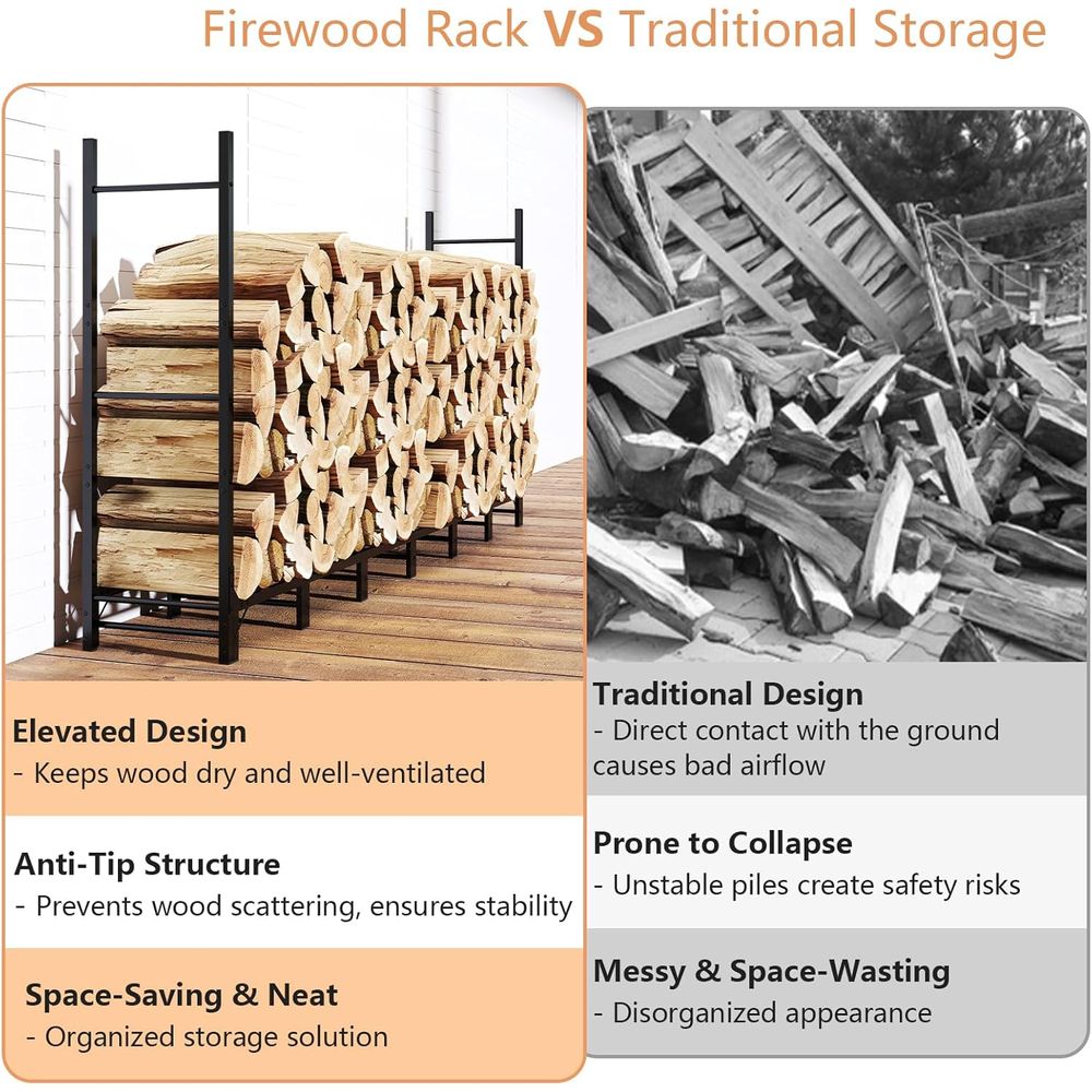 Heavy Duty Adjustable Metal Log Rack for Indoor & Outdoor Firewood Storage