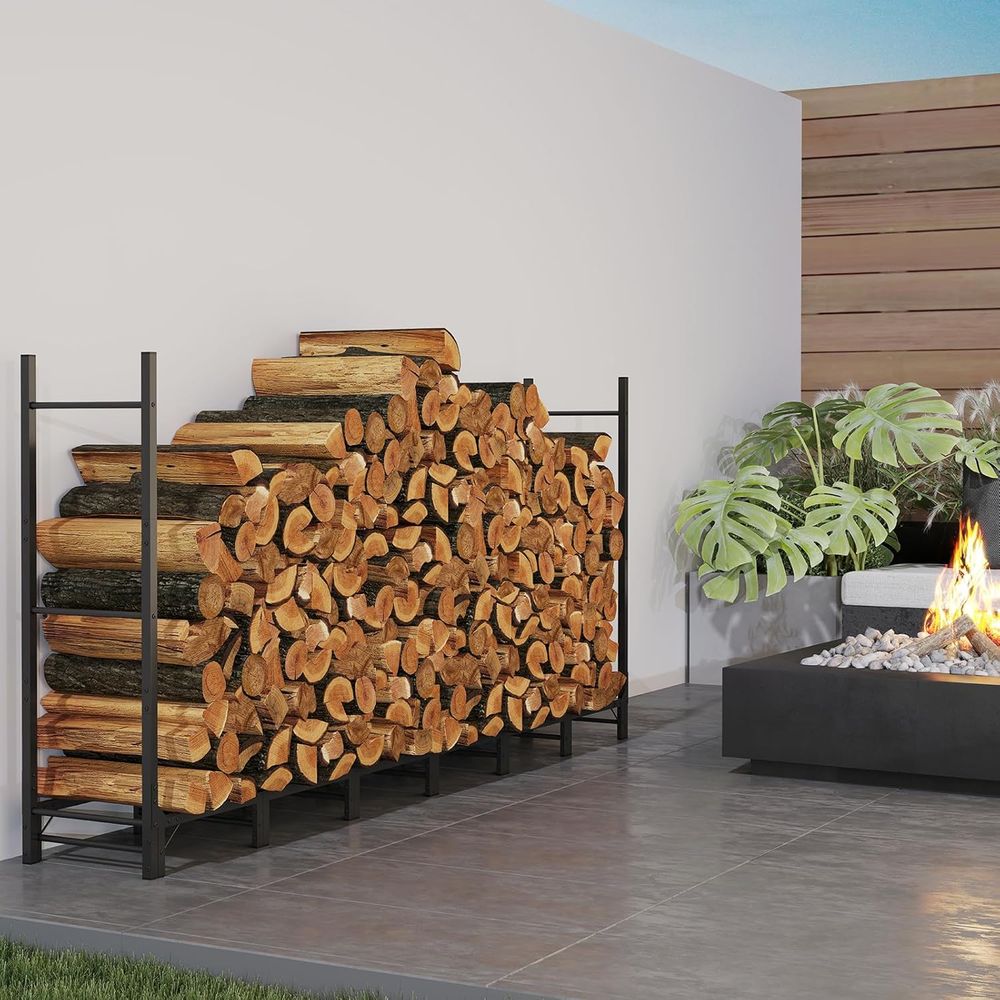 Heavy Duty Adjustable Metal Log Rack for Indoor & Outdoor Firewood Storage