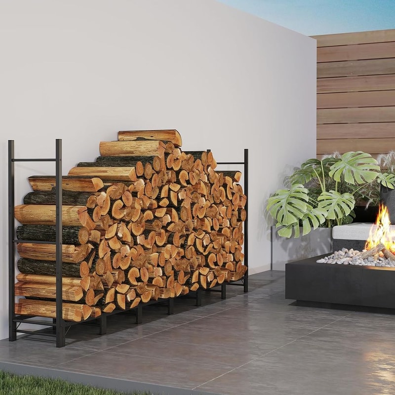 Heavy Duty Adjustable Metal Log Rack for Indoor & Outdoor Firewood Storage