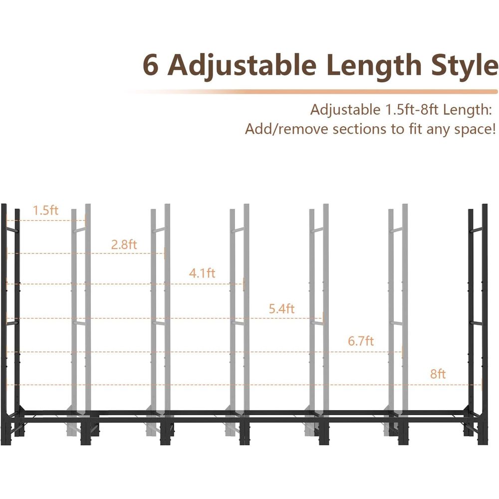Heavy Duty Adjustable Metal Log Rack for Indoor & Outdoor Firewood Storage