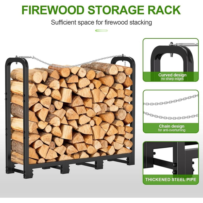 Outdoor Heavy Duty Firewood Storage Rack with Fabric Cover and Adjustable Holder