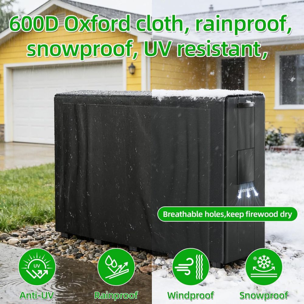 Outdoor Heavy Duty Firewood Storage Rack with Fabric Cover and Adjustable Holder