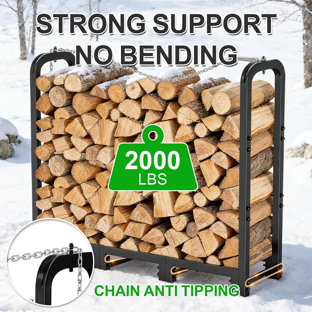 Outdoor Heavy Duty Firewood Storage Rack with Fabric Cover and Adjustable Holder