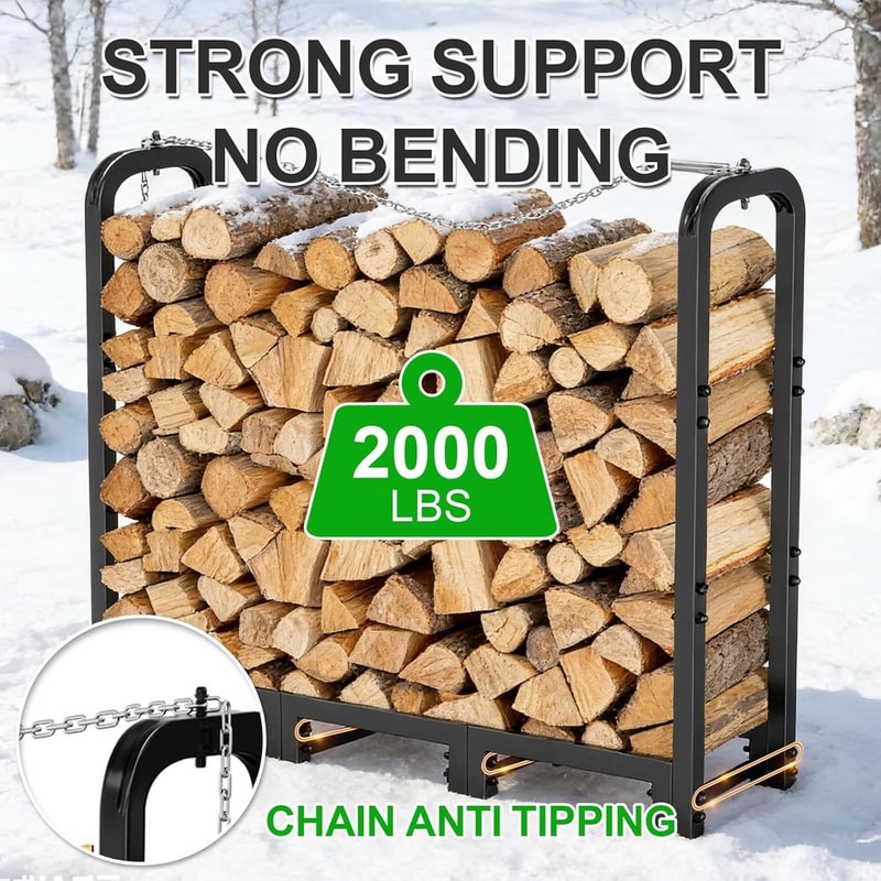 Outdoor Heavy Duty Firewood Storage Rack with Fabric Cover and Adjustable Holder