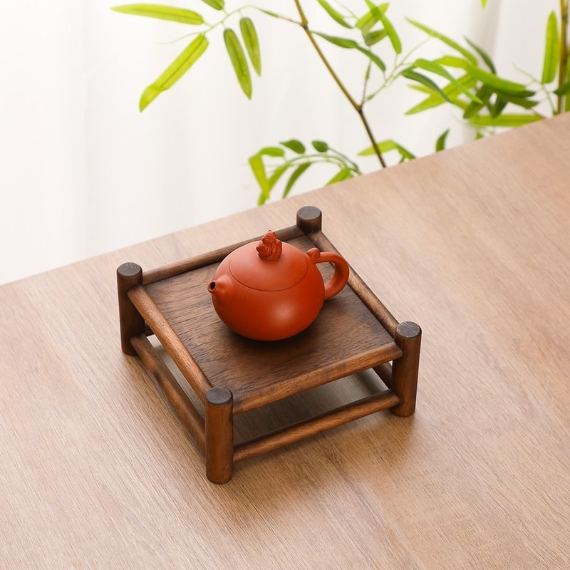 Double Layer Solid Wood Tea Set Organizer Stylish Functional Countertop Storage Stand For Tea Table 5