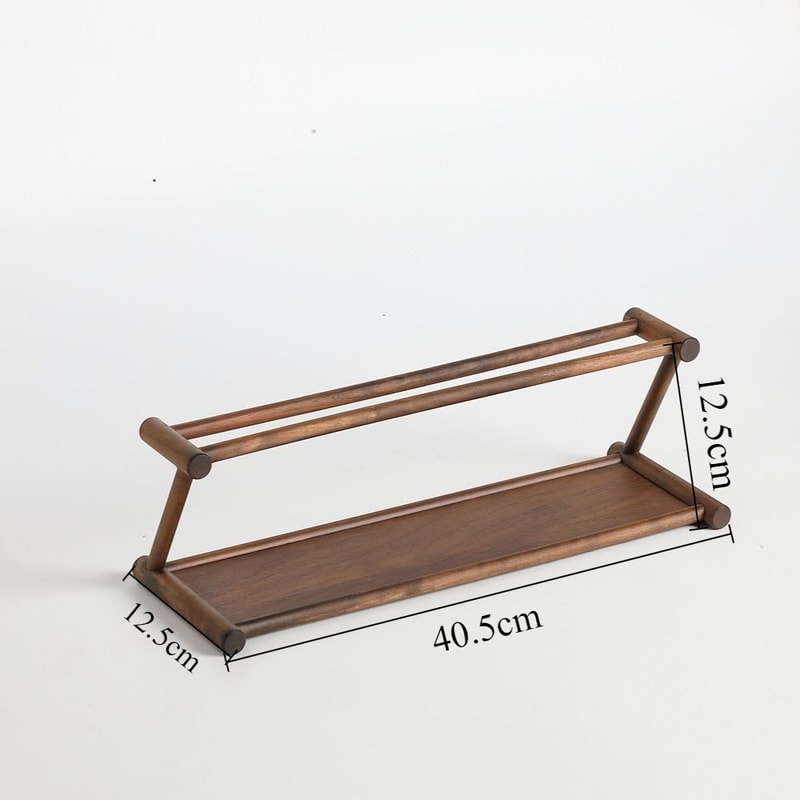 Double Layer Solid Wood Tea Set Organizer Stylish Functional Countertop Storage Stand For Tea Table 8