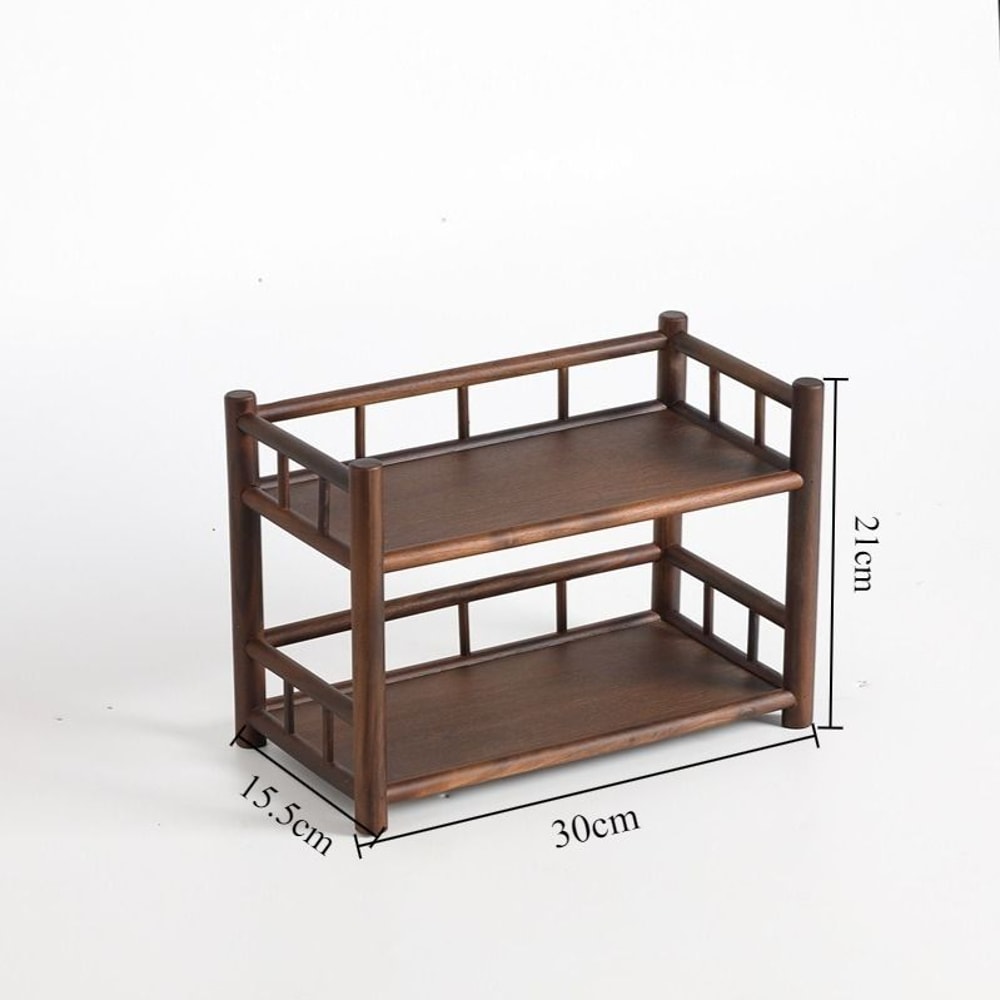 Double Layer Solid Wood Tea Set Organizer Stylish Functional Countertop Storage Stand For Tea Table 9