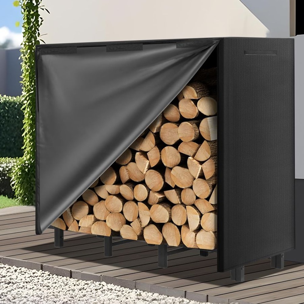 Heavy Duty Adjustable Firewood Rack with Cover Outdoor Log Storage and Lumber Holder