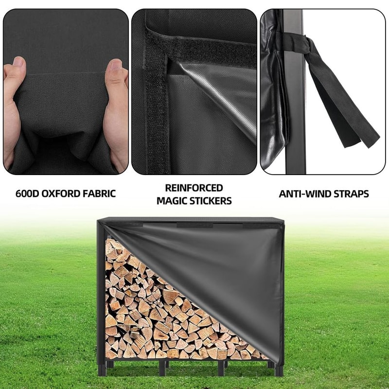 Heavy Duty Adjustable Firewood Rack with Cover Outdoor Log Storage and Lumber Holder