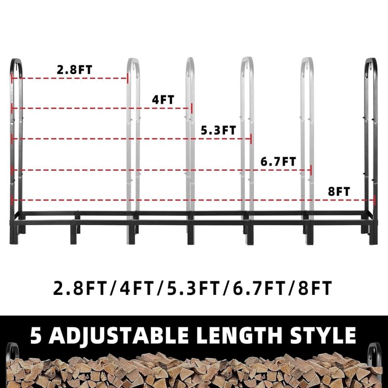Heavy Duty Adjustable Firewood Rack with Cover Outdoor Log Storage and Lumber Holder