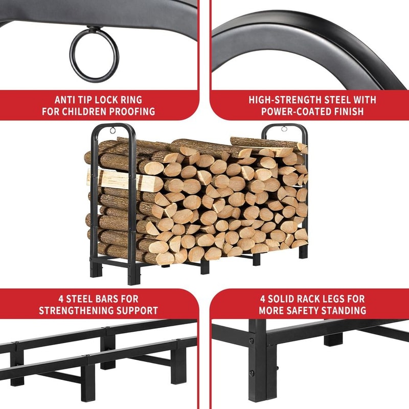 Heavy Duty Adjustable Firewood Rack with Cover Outdoor Log Storage and Lumber Holder