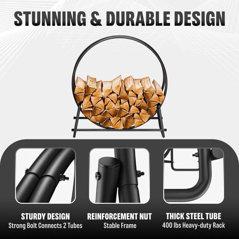 Firewood Rack Heavy Duty, Rust Resistant Steel for Efficient Wood Storage