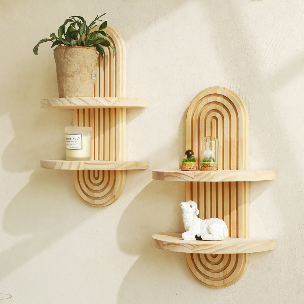 Bohemian Solid Wood Wall Shelves Decorative Spice Organizer For Bedroom Living Room Or Kitchen 0