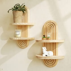 bohemian solid wood wall shelves decorative spice organizer for bedroom, living room, or kitchen