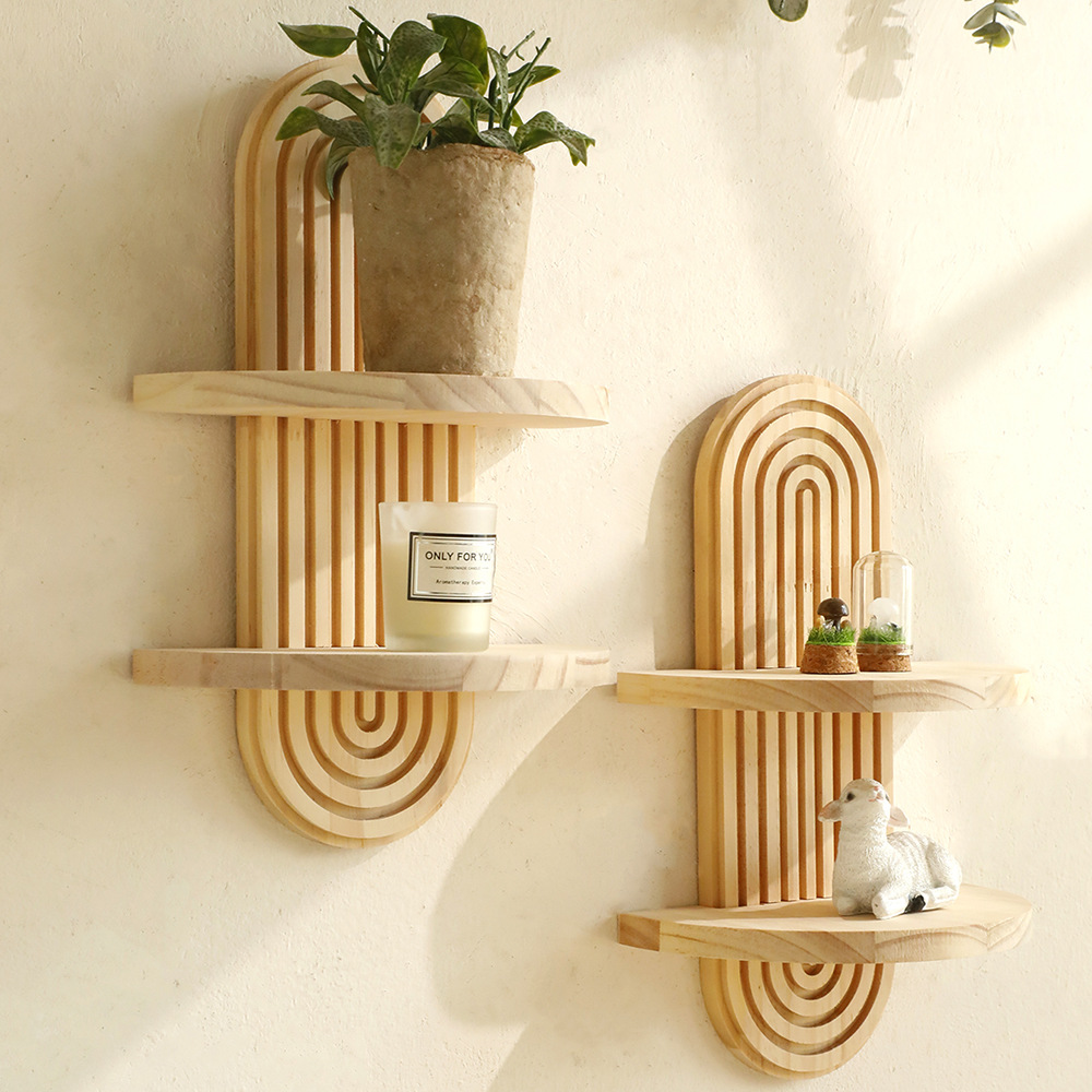Bohemian Solid Wood Wall Shelves Decorative Spice Organizer For Bedroom Living Room Or Kitchen 1