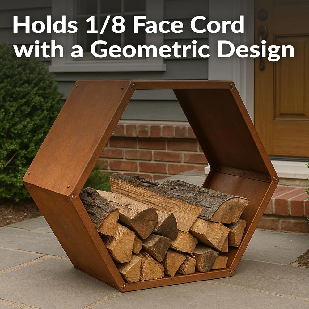 Rustic Hexagonal Steel Firewood Storage Rack Durable Outdoor Log Holder