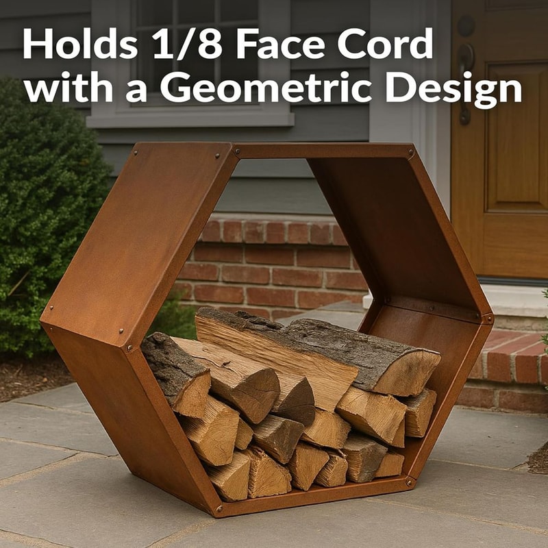 Rustic Hexagonal Steel Firewood Storage Rack Durable Outdoor Log Holder